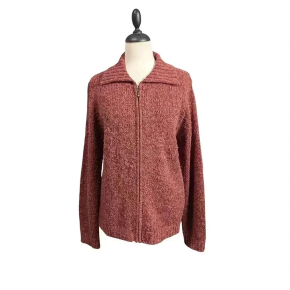 Croft & Barrow Women's Large Heather Mauve Full Zip Collared Knit Sweater - Picture 1 of 9